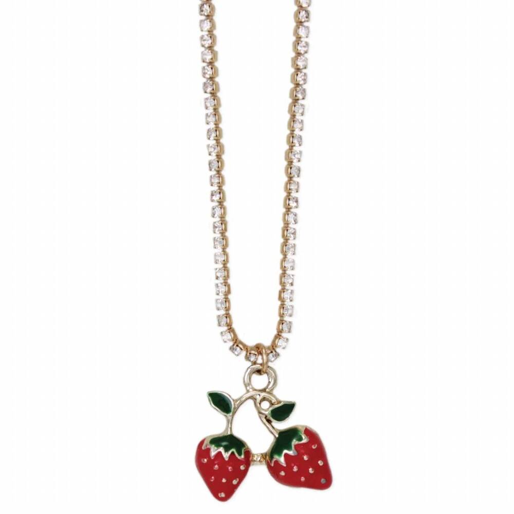 NEW ZAD women's strawberry crystal charm necklace in gold